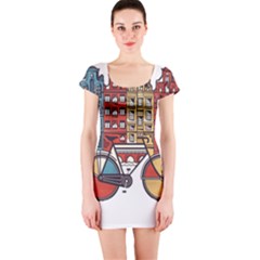 Amsterdam Graphic Design Poster Illustration Short Sleeve Bodycon Dress by 99art