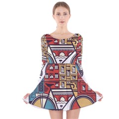 Amsterdam Graphic Design Poster Illustration Long Sleeve Velvet Skater Dress