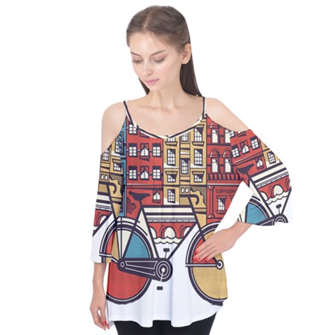 Amsterdam Graphic Design Poster Illustration Flutter Sleeve Tee  by 99art