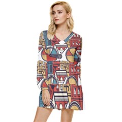 Amsterdam Graphic Design Poster Illustration Tiered Long Sleeve Mini Dress by 99art