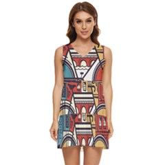 Amsterdam Graphic Design Poster Illustration Tiered Sleeveless Mini Dress by 99art