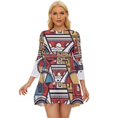 Amsterdam Graphic Design Poster Illustration Long Sleeve Babydoll Dress by 99art