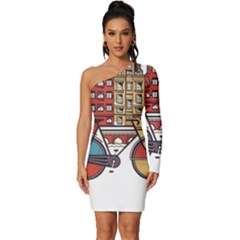 Amsterdam Graphic Design Poster Illustration Long Sleeve One Shoulder Mini Dress by 99art