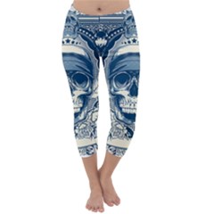 Skull Drawing Capri Winter Leggings 