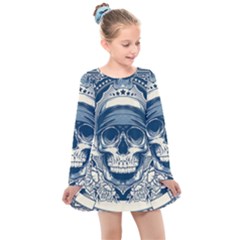 Skull Drawing Kids  Long Sleeve Dress