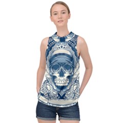 Skull Drawing High Neck Satin Top by 99art