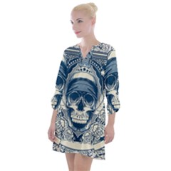 Skull Drawing Open Neck Shift Dress by 99art