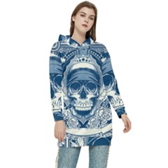 Skull Drawing Women s Long Oversized Pullover Hoodie