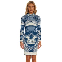 Skull Drawing Long Sleeve Shirt Collar Bodycon Dress by 99art