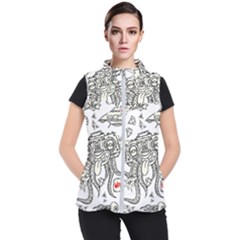 Drawing Clip Art Hand Painted Abstract Creative Space Squid Radio Women s Puffer Vest