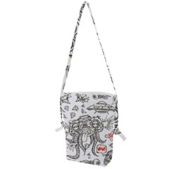 Drawing Clip Art Hand Painted Abstract Creative Space Squid Radio Folding Shoulder Bag by 99art