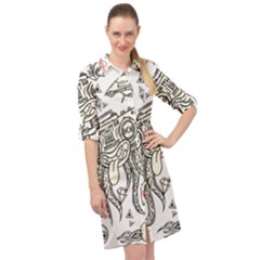 Drawing Clip Art Hand Painted Abstract Creative Space Squid Radio Long Sleeve Mini Shirt Dress by 99art