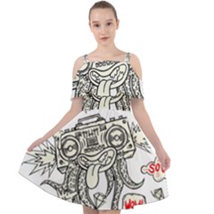 Drawing Clip Art Hand Painted Abstract Creative Space Squid Radio Cut Out Shoulders Chiffon Dress by 99art