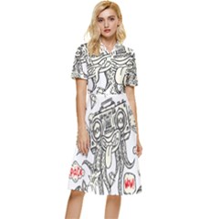 Drawing Clip Art Hand Painted Abstract Creative Space Squid Radio Button Top Knee Length Dress by 99art