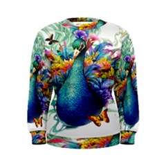 Bird-peafowl-painting-drawing-feather-birds Women s Sweatshirt