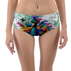 Bird-peafowl-painting-drawing-feather-birds Reversible Mid-waist Bikini Bottoms by 99art