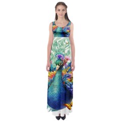 Bird-peafowl-painting-drawing-feather-birds Empire Waist Maxi Dress by 99art