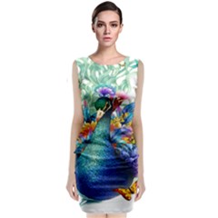 Bird-peafowl-painting-drawing-feather-birds Sleeveless Velvet Midi Dress