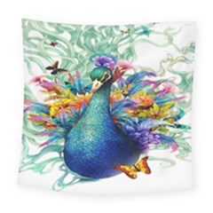 Bird-peafowl-painting-drawing-feather-birds Square Tapestry (large)