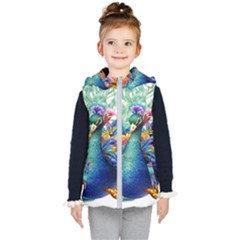 Bird-peafowl-painting-drawing-feather-birds Kids  Hooded Puffer Vest