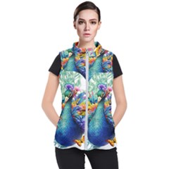 Bird-peafowl-painting-drawing-feather-birds Women s Puffer Vest