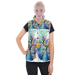 Bird-peafowl-painting-drawing-feather-birds Women s Button Up Vest