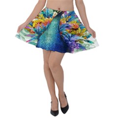 Bird-peafowl-painting-drawing-feather-birds Velvet Skater Skirt