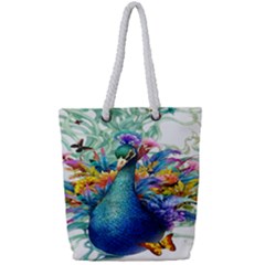 Bird-peafowl-painting-drawing-feather-birds Full Print Rope Handle Tote (small) by 99art