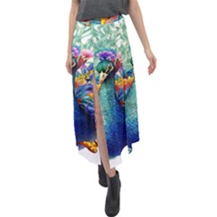 Bird-peafowl-painting-drawing-feather-birds Velour Split Maxi Skirt by 99art