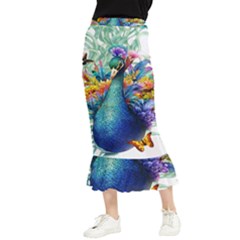 Bird-peafowl-painting-drawing-feather-birds Maxi Fishtail Chiffon Skirt by 99art