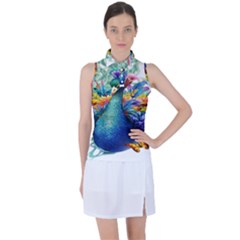 Bird-peafowl-painting-drawing-feather-birds Women s Sleeveless Polo Tee by 99art