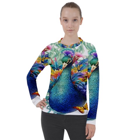 Bird-peafowl-painting-drawing-feather-birds Women s Pique Long Sleeve Tee by 99art