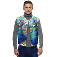 Bird-peafowl-painting-drawing-feather-birds Men s Short Button Up Puffer Vest	