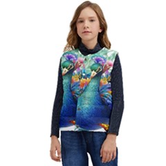 Bird-peafowl-painting-drawing-feather-birds Kid s Short Button Up Puffer Vest	