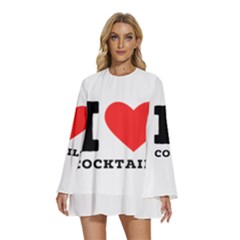 I Love Cocktails  Round Neck Long Sleeve Bohemian Style Chiffon Mini Dress by ilovewhateva