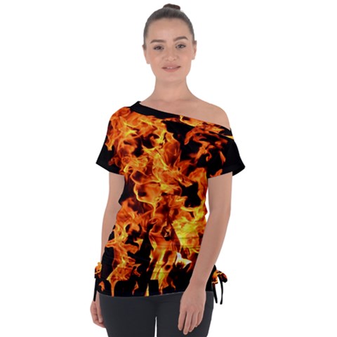 Live Coals Off Shoulder Tie-up Tee by artworkshop