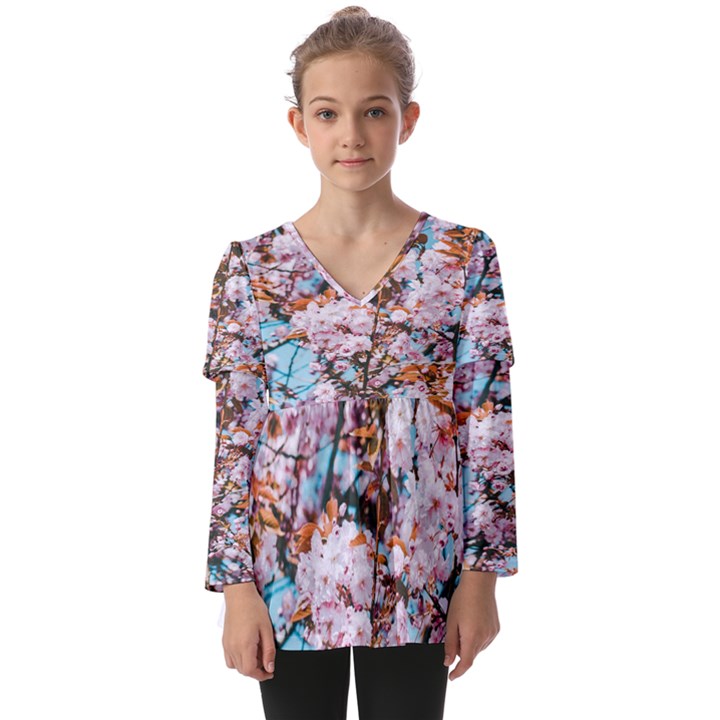 Nature Beautiful Rainbow Kids  V Neck Casual Top