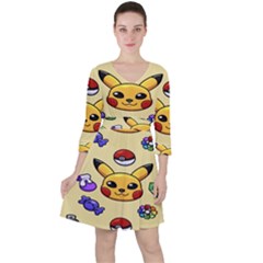 Pikachu Quarter Sleeve Ruffle Waist Dress by artworkshop