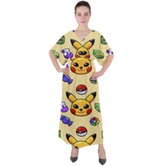 Pikachu V-neck Boho Style Maxi Dress by artworkshop