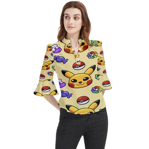 Pikachu Loose Horn Sleeve Chiffon Blouse by artworkshop