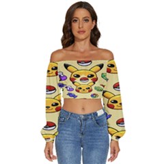 Pikachu Long Sleeve Crinkled Weave Crop Top