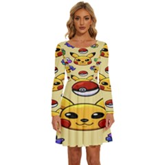 Pikachu Long Sleeve Wide Neck Velvet Dress by artworkshop