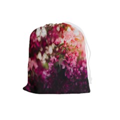 Pink Flower Drawstring Pouch (Large)