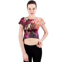 Pink Flower Crew Neck Crop Top