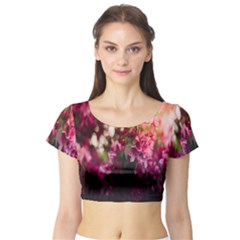 Pink Flower Short Sleeve Crop Top