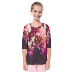 Pink Flower Kids  Quarter Sleeve Raglan Tee