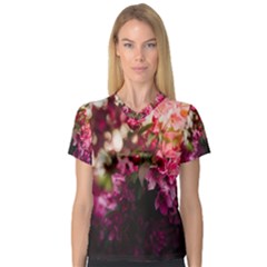 Pink Flower V-Neck Sport Mesh Tee