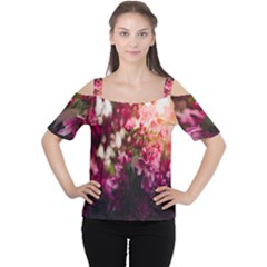 Pink Flower Cutout Shoulder Tee