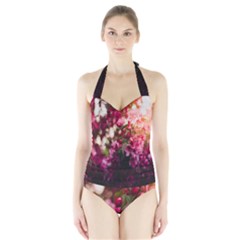 Pink Flower Halter Swimsuit