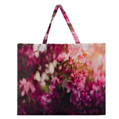 Pink Flower Zipper Large Tote Bag